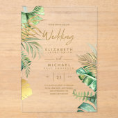 ACRYL Wedding nodigt tropisch Gold Leaf Beach uit Acryl Uitnodigingen (Voorkant)