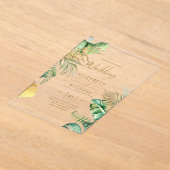 ACRYL Wedding nodigt tropisch Gold Leaf Beach uit Uitnodigingen (Laagn)