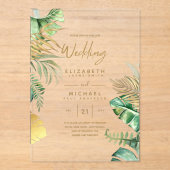 ACRYL Wedding nodigt tropisch Gold Leaf Beach uit Uitnodigingen (Voorkant)