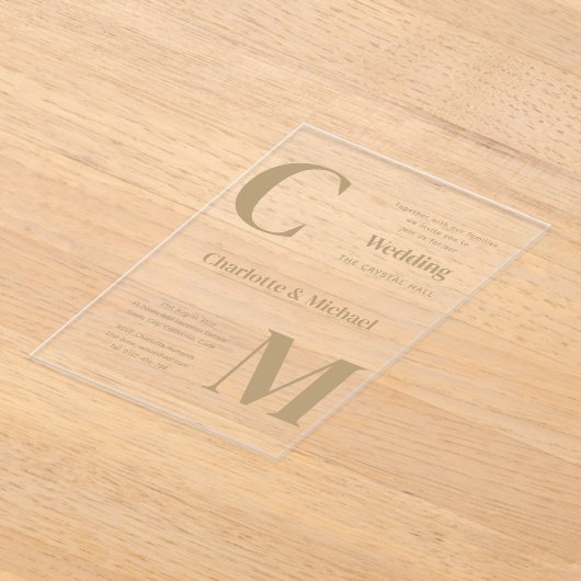 ACRYL Wedding nodigt uit GOUD TEKST Minimale vet Acryl Uitnodigingen (Laagn)