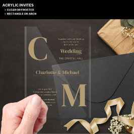 ACRYL Wedding nodigt uit GOUD TEKST Minimale vet Uitnodigingen