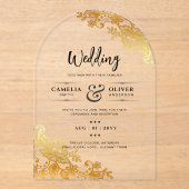 ACRYL Wedding nodigt uit tot elegante gouden kant Acryl Uitnodigingen (Voorkant)