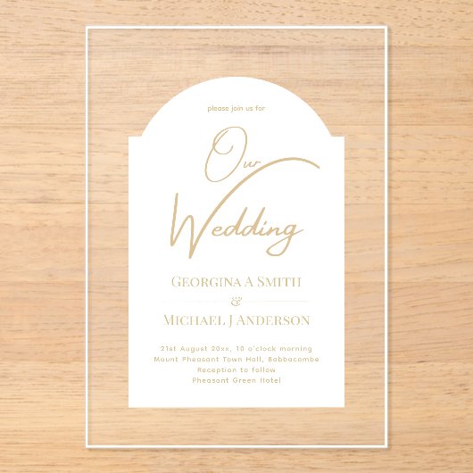 ACRYL Wedding nodigt uit tot WIT GOUD Uniek Modern Acryl Uitnodigingen (Voorkant)