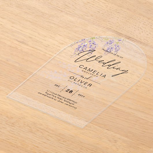 ACRYL Wedding nodigt Wisteria Bloemen Helder uit Acryl Uitnodigingen (Laagn)