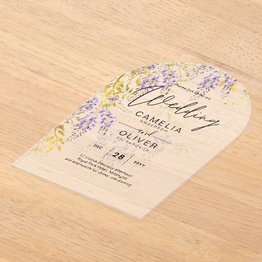 ACRYL Wedding nodigt Wisteria Paarse Bloemen uit Acryl Uitnodigingen (Laagn)