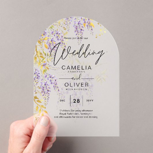 ACRYL Wedding nodigt Wisteria Paarse Bloemen uit Acryl Uitnodigingen (Insitu (Draagbaar))
