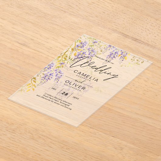 ACRYL Wedding nodigt Wisteria Paarse Bloemen uit Acryl Uitnodigingen (Laagn)