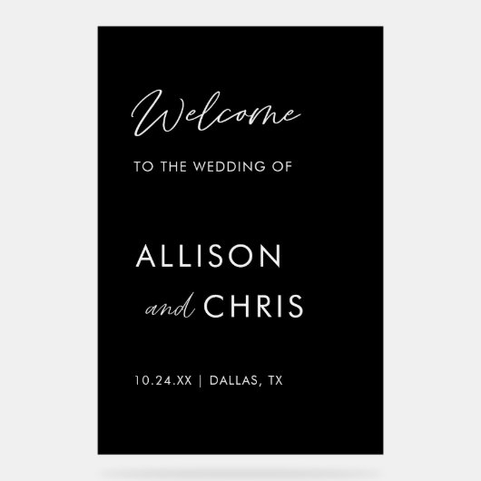 Acryl Welkom Op De Bruiloft Zwart Acryl Bord (Voorkant)