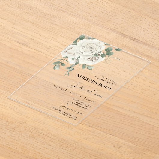Acryl witte bloem Spaanse bruiloft uitnodiging (Laagn)
