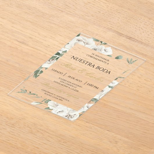 Acryl witte bloemen bruiloft acryl uitnodigingen (Laagn)