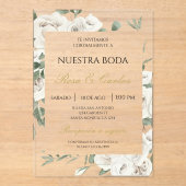 Acryl witte bloemen bruiloft uitnodigingen (Voorkant)