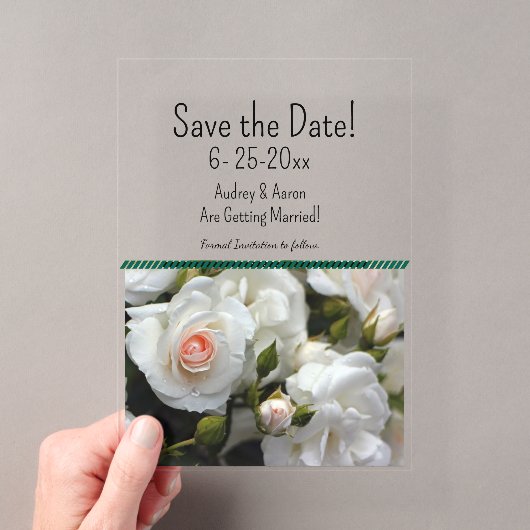 Acryl Witte Rozen Save the Date Uitnodigingen (Insitu (Draagbaar))