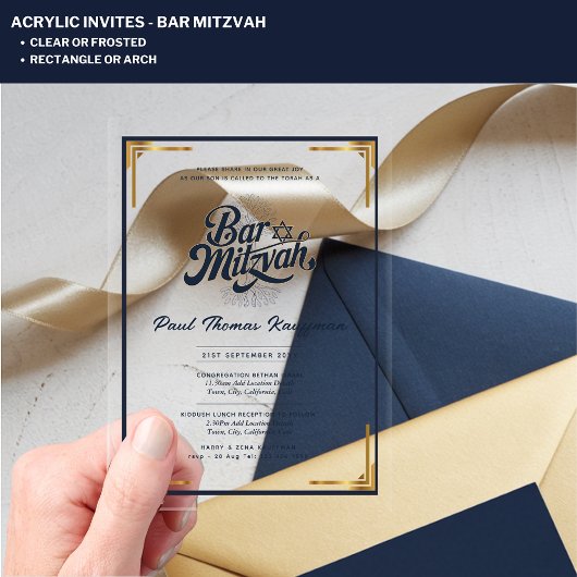 Acrylaat BAR MITZVAH Kwaliteit Luxe Minimalistisch Acryl Uitnodigingen