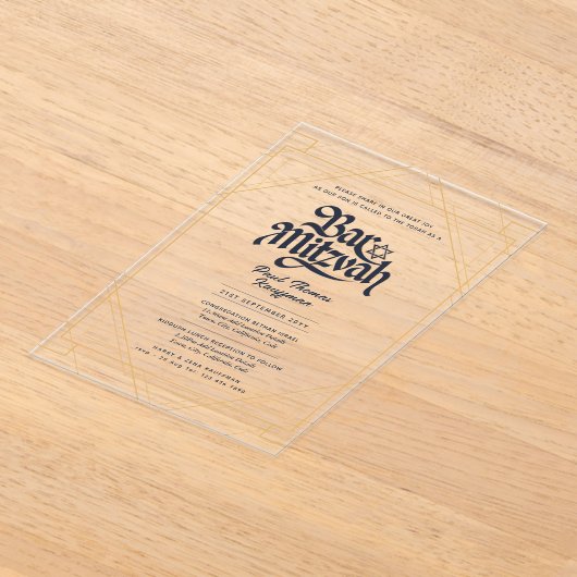 Acrylaat BAR MITZVAH Navy Goud Luxe Minimalistisch Acryl Uitnodigingen (Laagn)