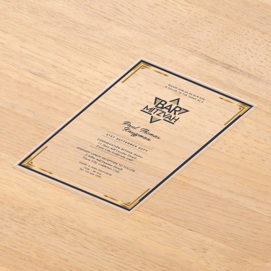 Acrylaat BAR MITZVAH Navy Goud Modern Klasse Acryl Uitnodigingen (Laagn)