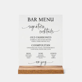 Acrylaat Huwelijksbar Menu Bord