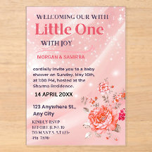 Acrylaat Uitnodiging Roze Bloemige Baby Shower