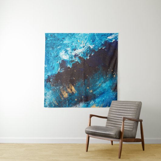 Acrylblauwe achtergrond. Abstract schilderen. Olie Wandkleed (In situ)