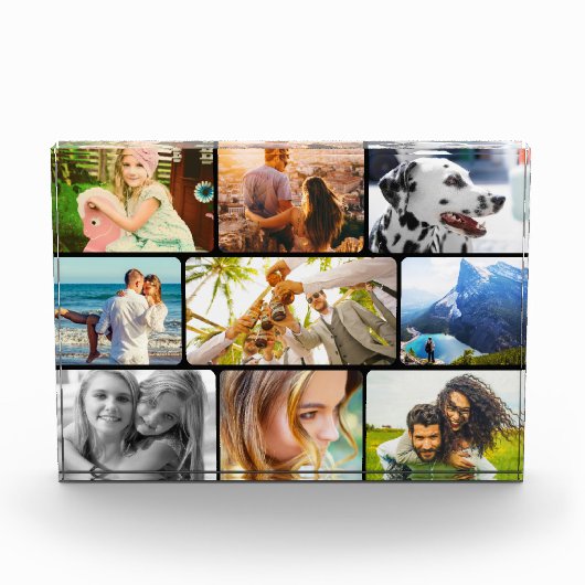 Acrylblok 9 Fotosjabloon afgeronde collage Fotoblokken (Voorkant)