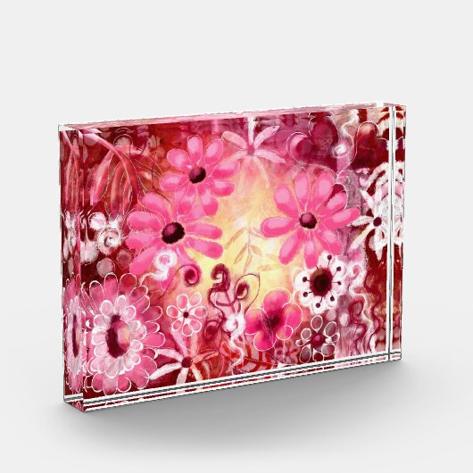 Acrylblok- grillig bloemig Abstract roze rood Fotoblokken (Links)