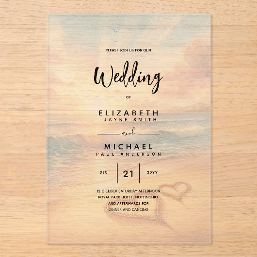 ACRYLBRUILOFT Nodig Tropisch Strand Zonsondergang  Acryl Uitnodigingen (Voorkant)