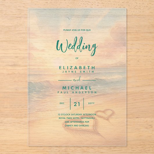 ACRYLBRUILOFT Nodig Tropisch Strand Zonsondergang Acryl Uitnodigingen (Voorkant)