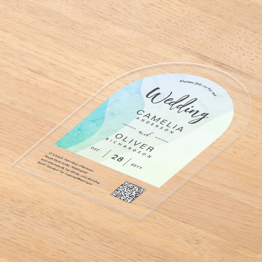 ACRYLBRUILOFT Zee Glas Abstracte QR Code RSVP Acryl Uitnodigingen (Laagn)
