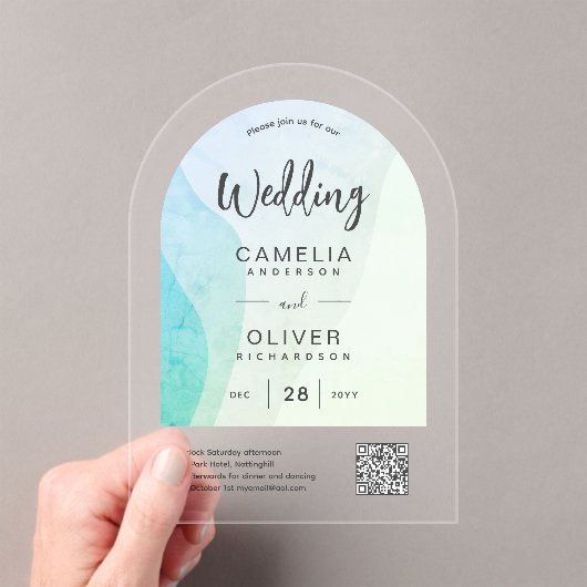 ACRYLBRUILOFT Zee Glas Abstracte QR Code RSVP Acryl Uitnodigingen (Insitu (Draagbaar))