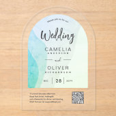 ACRYLBRUILOFT Zee Glas Abstracte QR Code RSVP Acryl Uitnodigingen (Voorkant)