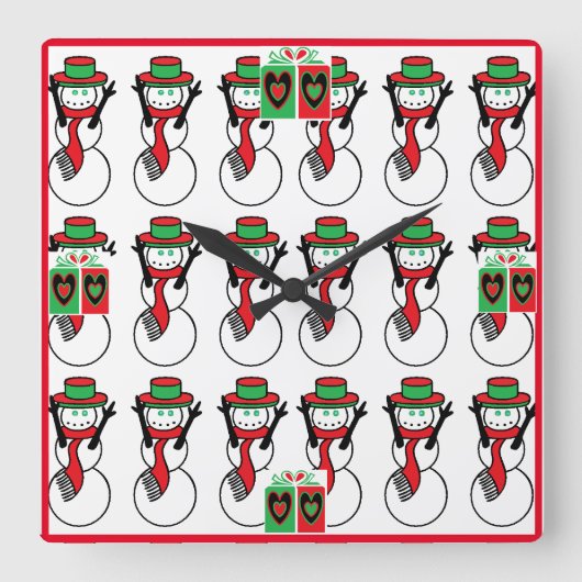 Acrylcristallen kerstklok met sneeuwmannen vierkante klok (Voorkant)