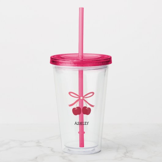 Acrylcylinder | Zoete Kers Lint Cute Acryl Drinkbeker (Voorkant)