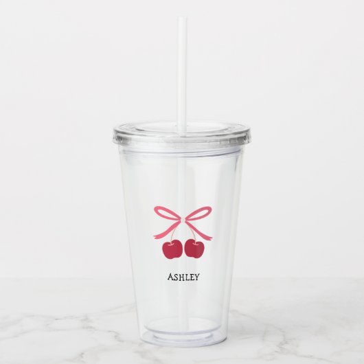 Acrylcylinder | Zoete Kers Strik Schattig Acryl Drinkbeker (Voorkant)