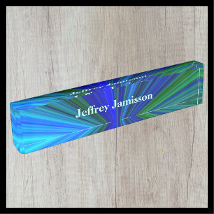 Acryldesk-naamplaat, blauw en groene Starburst Naambordje