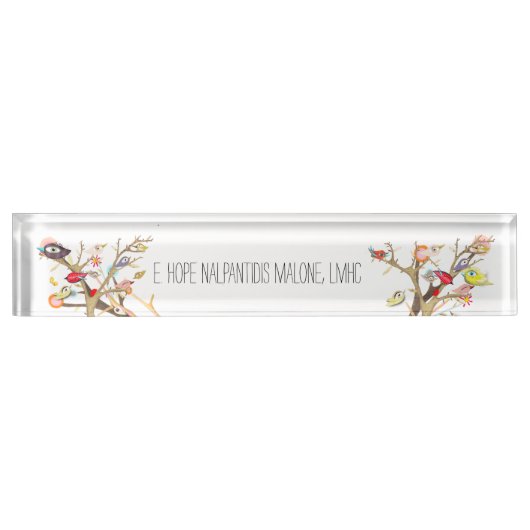 Acryldesk Name Bord Whimsy Birds Naambordje (Voorkant)