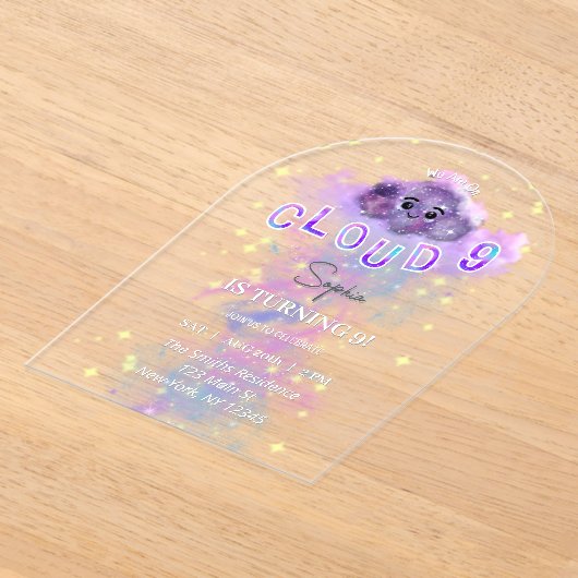 Acryldromerige wolk negen 9e verjaardag uitnodigin acryl uitnodigingen (Laagn)
