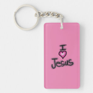 Acrylen Sleutelhanger Ik Hou Van Jezus Ik Hart Jez