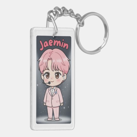 Acrylen sleutelhanger Jaemin Roze Haar Editie (Achterkant Links)