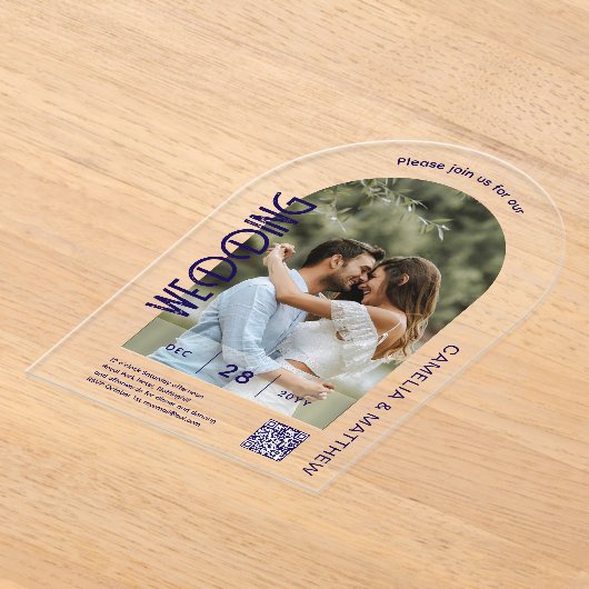 ACRYLFOTO BRUILOFT Nodig Moderne QR Code RSVP Acryl Uitnodigingen (Laagn)