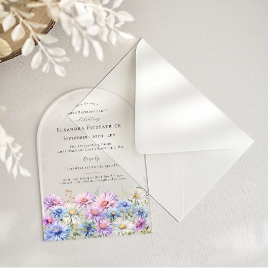 ACRYLIC ARCH 40 Birthday September Birth Flower Acryl Uitnodigingen