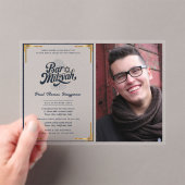 ACRYLIC BAR MITZVAH Foto Blauw Goud Elegant Acryl Uitnodigingen (Insitu (Draagbaar))