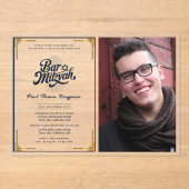 ACRYLIC BAR MITZVAH Foto Blauw Goud Elegant Acryl Uitnodigingen (Voorkant)