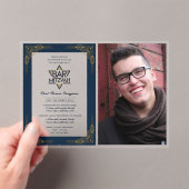 ACRYLIC BAR MITZVAH Foto Blauw Goud Elegant Modern Acryl Uitnodigingen (Insitu (Draagbaar))