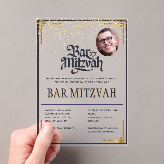 ACRYLIC BAR MITZVAH Foto Modern Marine Goud Klasse Acryl Uitnodigingen (Insitu (Draagbaar))