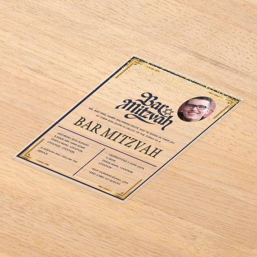 ACRYLIC BAR MITZVAH Foto Modern Marine Goud Klasse Acryl Uitnodigingen (Laagn)