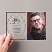 ACRYLIC BAT MITSVA Foto Navy Goud Elegant Acryl Uitnodigingen (Insitu (Draagbaar))