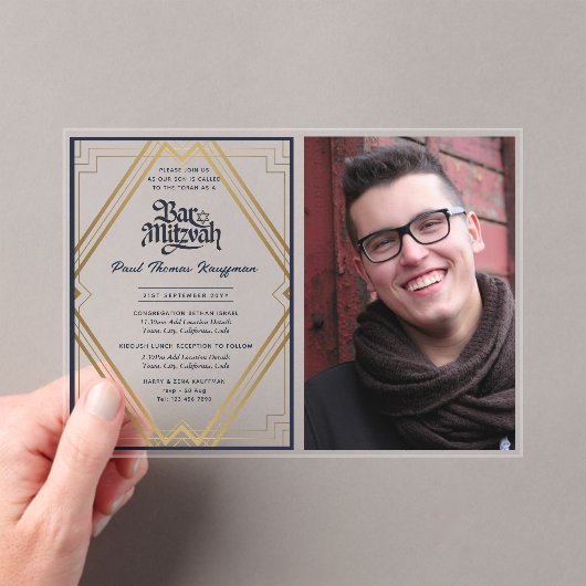 ACRYLIC BAT MITSVA Foto Navy Goud Elegant Acryl Uitnodigingen (Insitu (Draagbaar))