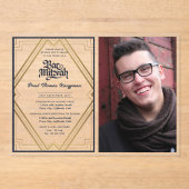 ACRYLIC BAT MITSVA Foto Navy Goud Elegant Acryl Uitnodigingen (Voorkant)