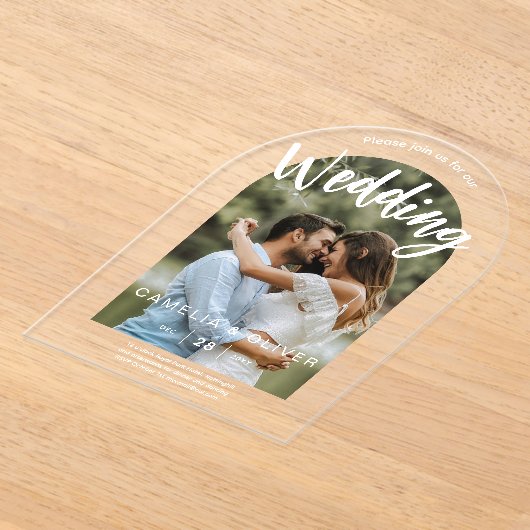 ACRYLIC Fotobruiloftsinvatie Modern Eenvoudig ARCH Acryl Uitnodigingen (Laagn)