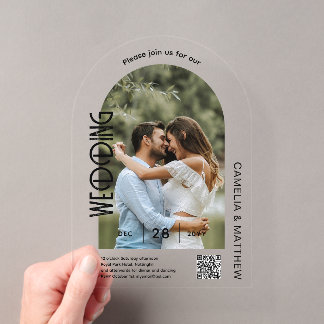 ACRYLIC Fotobruiloftsinvatie Modern QR Code RSVP Acryl Uitnodigingen