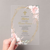 Acrylic Gold frame pink blush floral baptism Acryl Uitnodigingen (Insitu (Draagbaar))